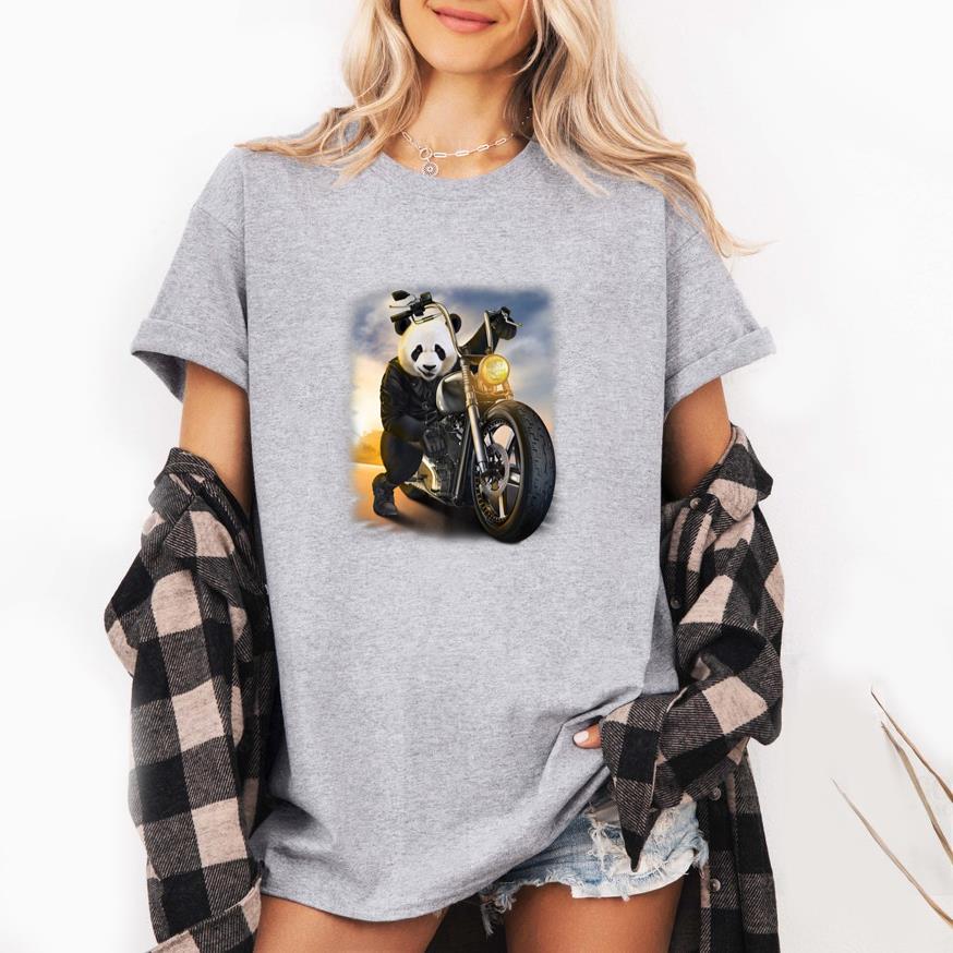 Biker Giant Panda Riding Chopper Motorcycle T-Shirt